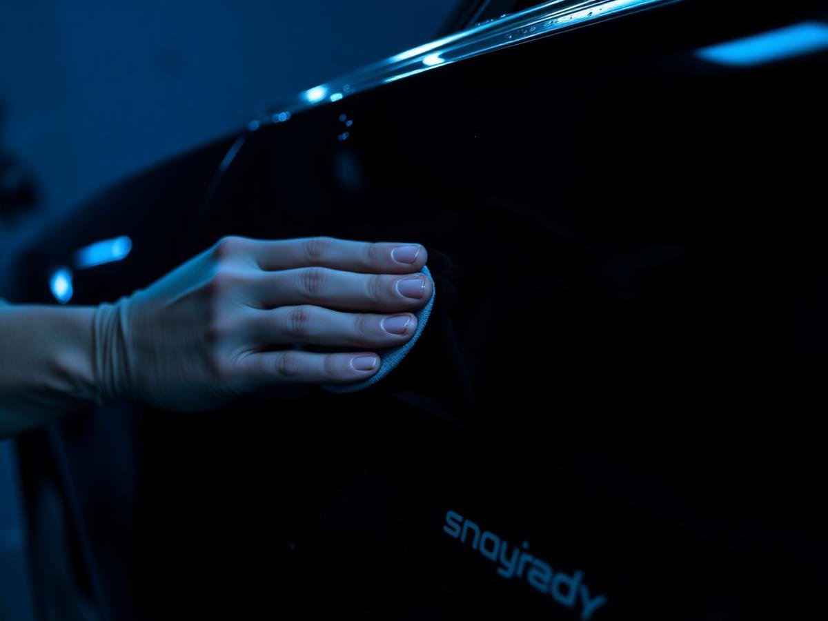 Detailer polishing black paintwork